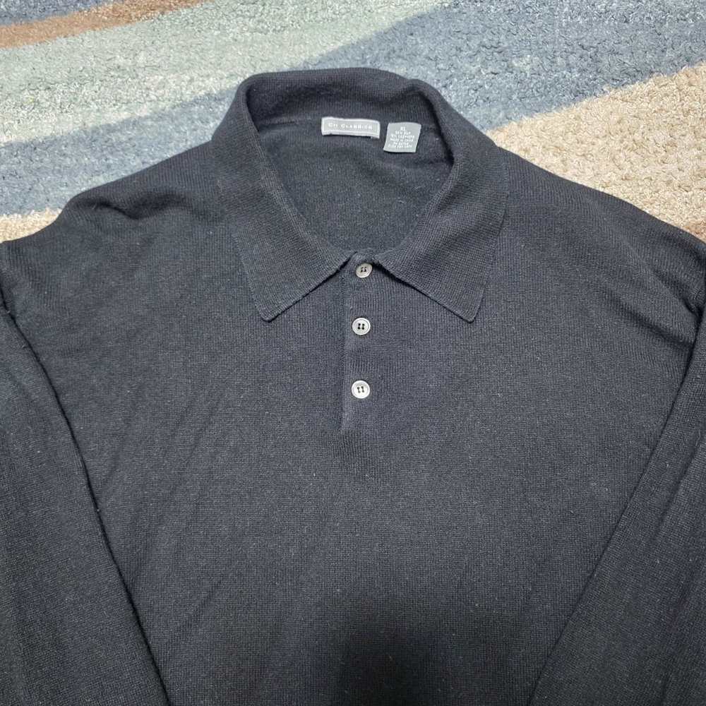 Black Cashmere Knit Polo Sweater Long Sleeve Classic CH Classics Men’s XL